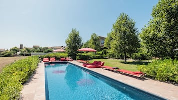 2 ulkouima-allasta avoinna 8.00–20.00, aurinkovarjoja, aurinkotuoleja