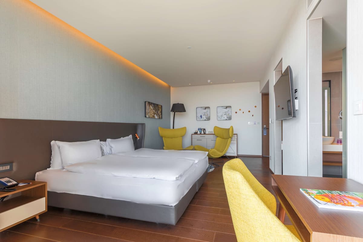 1 bedroom, Egyptian cotton sheets, premium bedding, down comforters