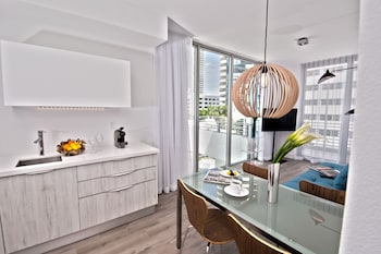 Penthouse One Bedroom Corner- Terrace  | Private kitchenette | Fridge, microwave, dishwasher, espresso maker at 6080 Design Hotel by Eskape Collection