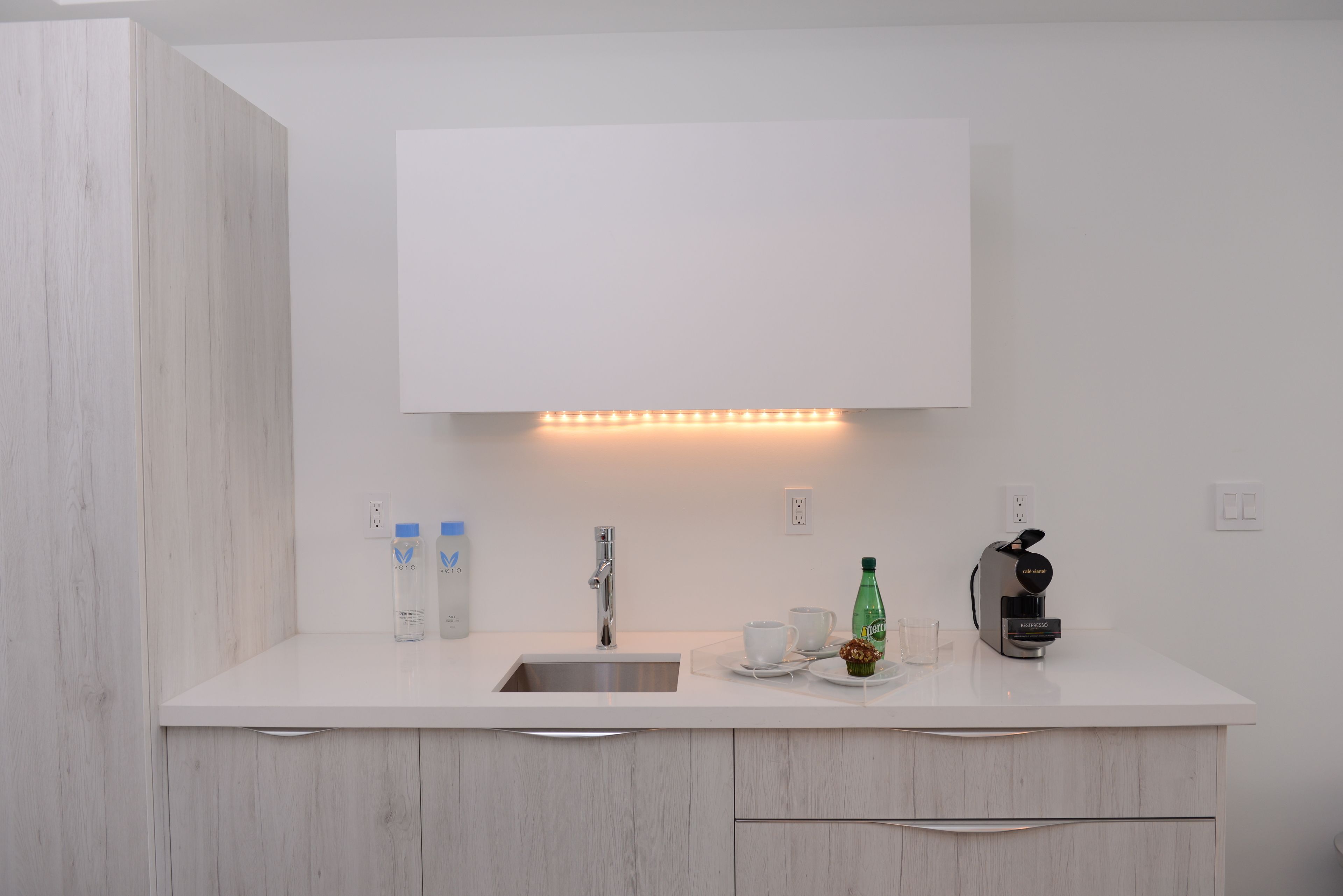 fridge, microwave, dishwasher, espresso maker