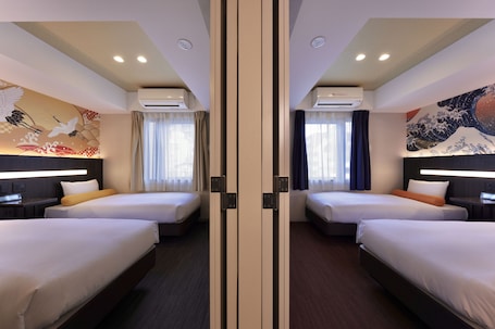 Down comforters, individually decorated, blackout drapes