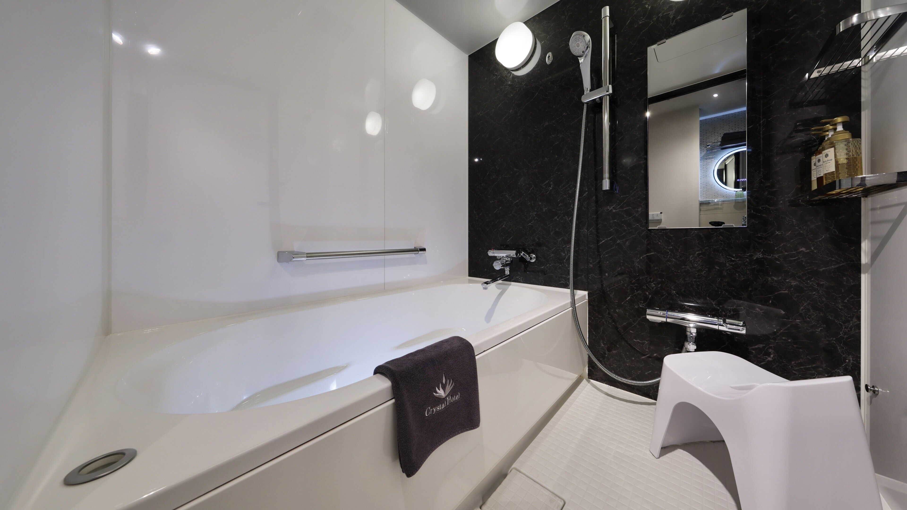 separate bathtub and shower, deep-soaking bathtub, free toiletries