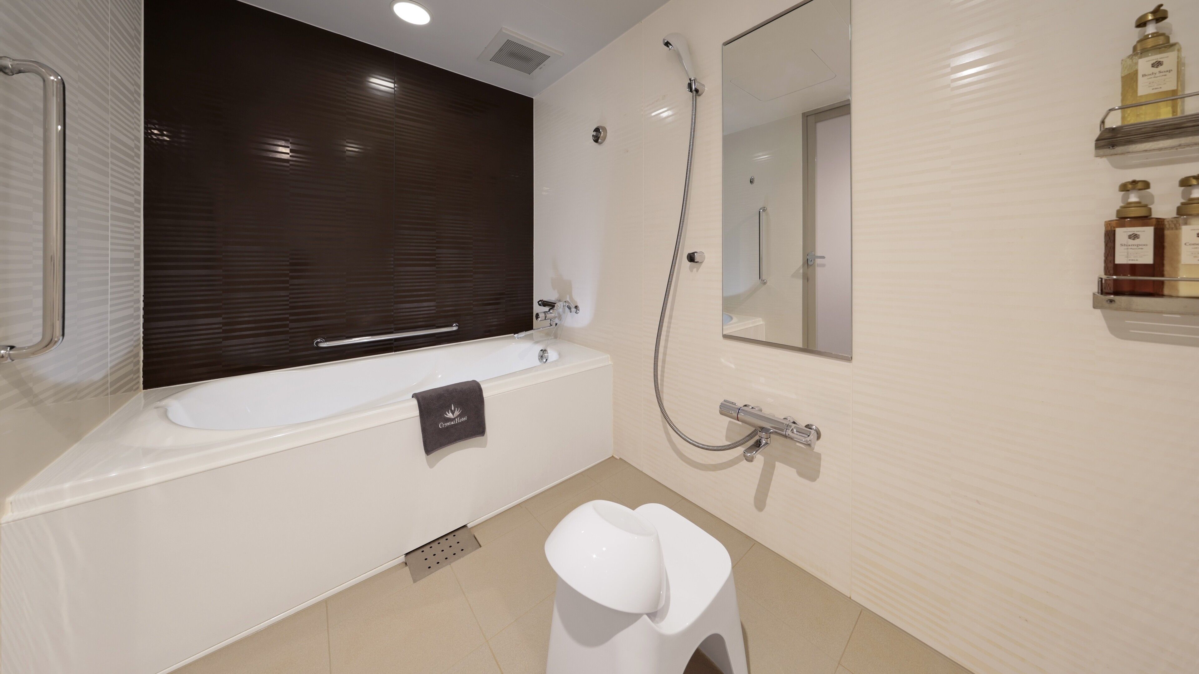 separate bathtub and shower, deep-soaking bathtub, free toiletries