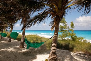 On the beach, white sand