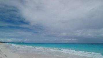 On the beach, white sand