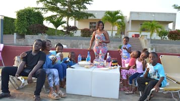 Outdoor pool, open 10:00 AM to 9:30 PM, pool umbrellas, pool loungers