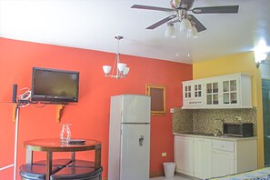 Flat-screen TV, DVD player