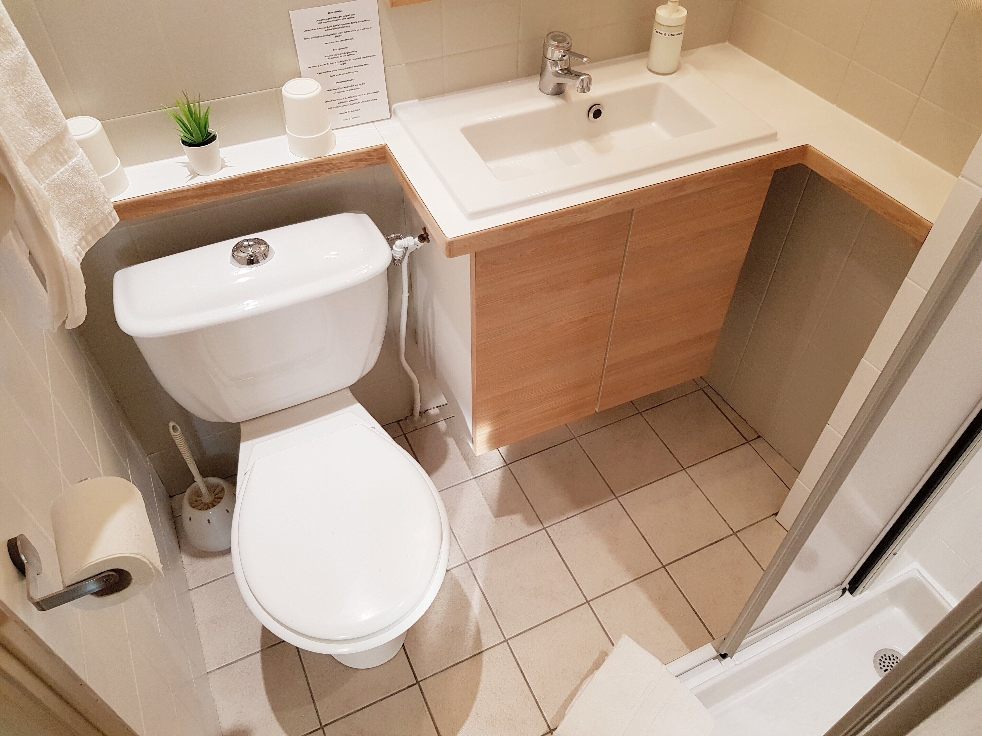 Appartement Confort (Erable) | Salle de bain | Douche, sèche-cheveux, serviettes fournies, savon