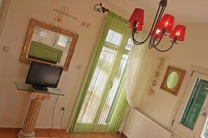 Villa | Living area | Flat-screen TV, fireplace - Deep Blue Villa (Naxos)