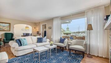 TV, fireplace, books, streaming services