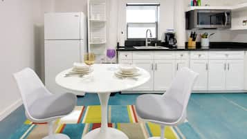 Fridge, microwave, coffee/tea maker, toaster
