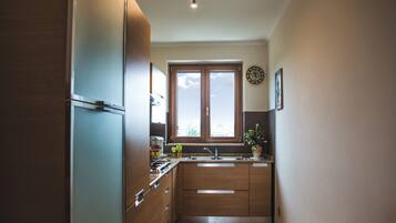 Frigorifero, microonde, piano cottura, lavastoviglie