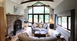 Smart TV, fireplace, DVD player, books