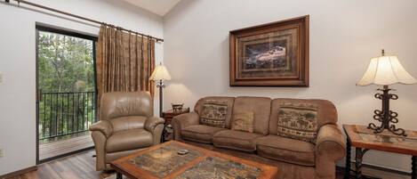 Flat-screen TV, fireplace