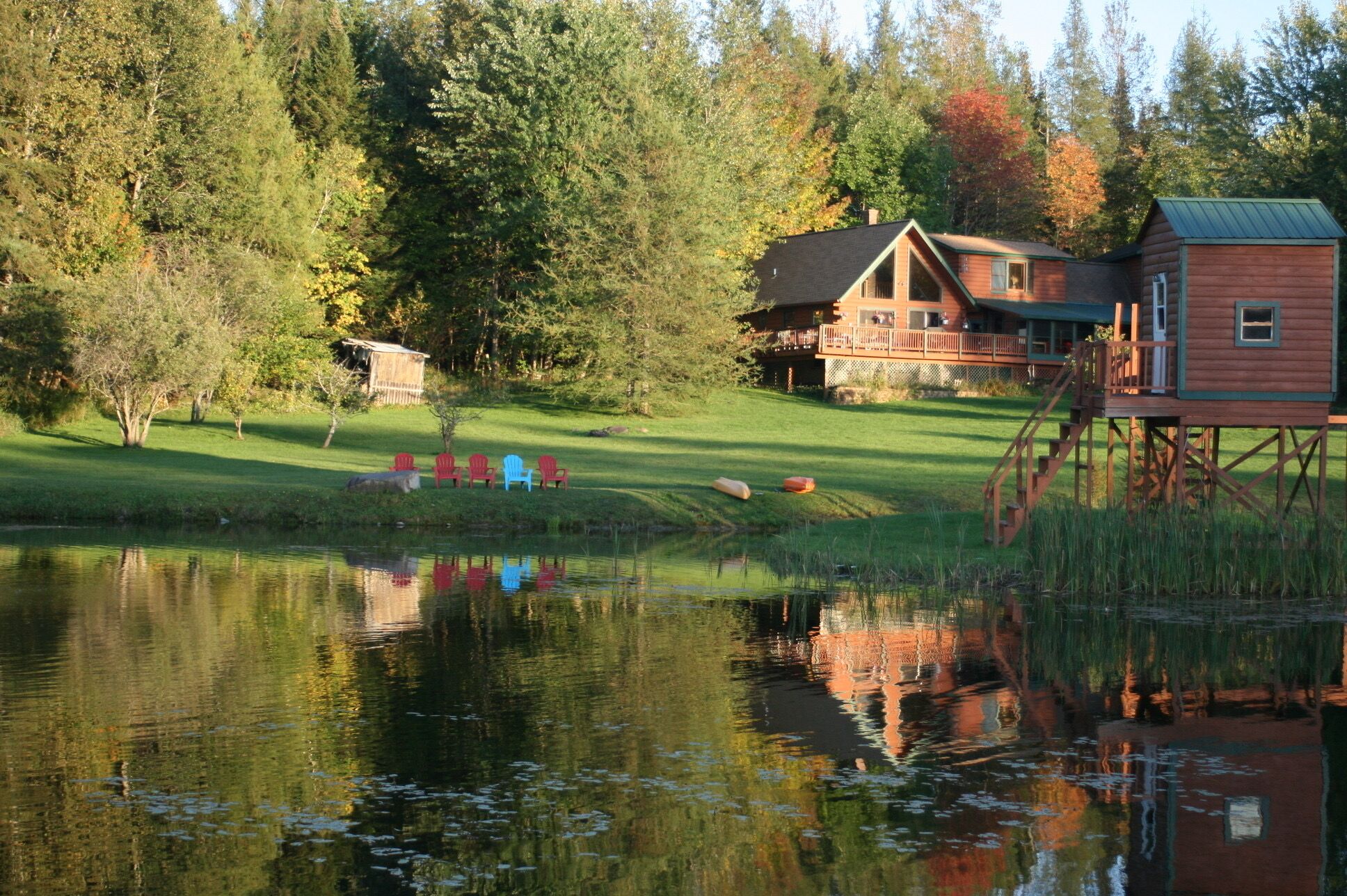 Looking towards the front of cabin from pond