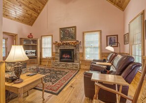 Flat-screen TV, fireplace