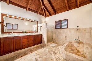 Combined shower/tub, jetted tub, hair dryer, bidet
