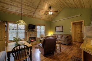 Fernseher, Kamin, DVD-Player, Bücher