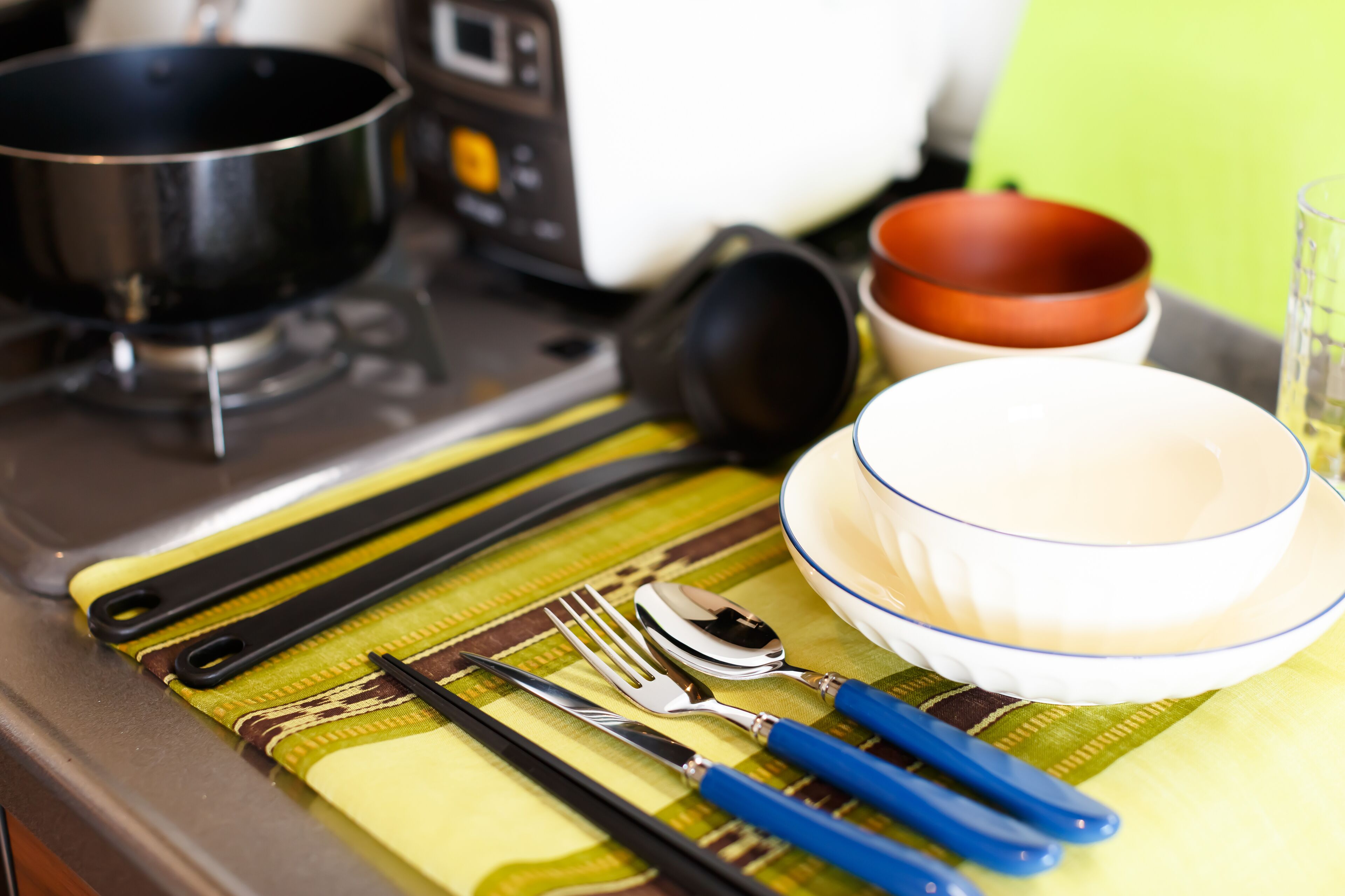 fridge, microwave, electric kettle