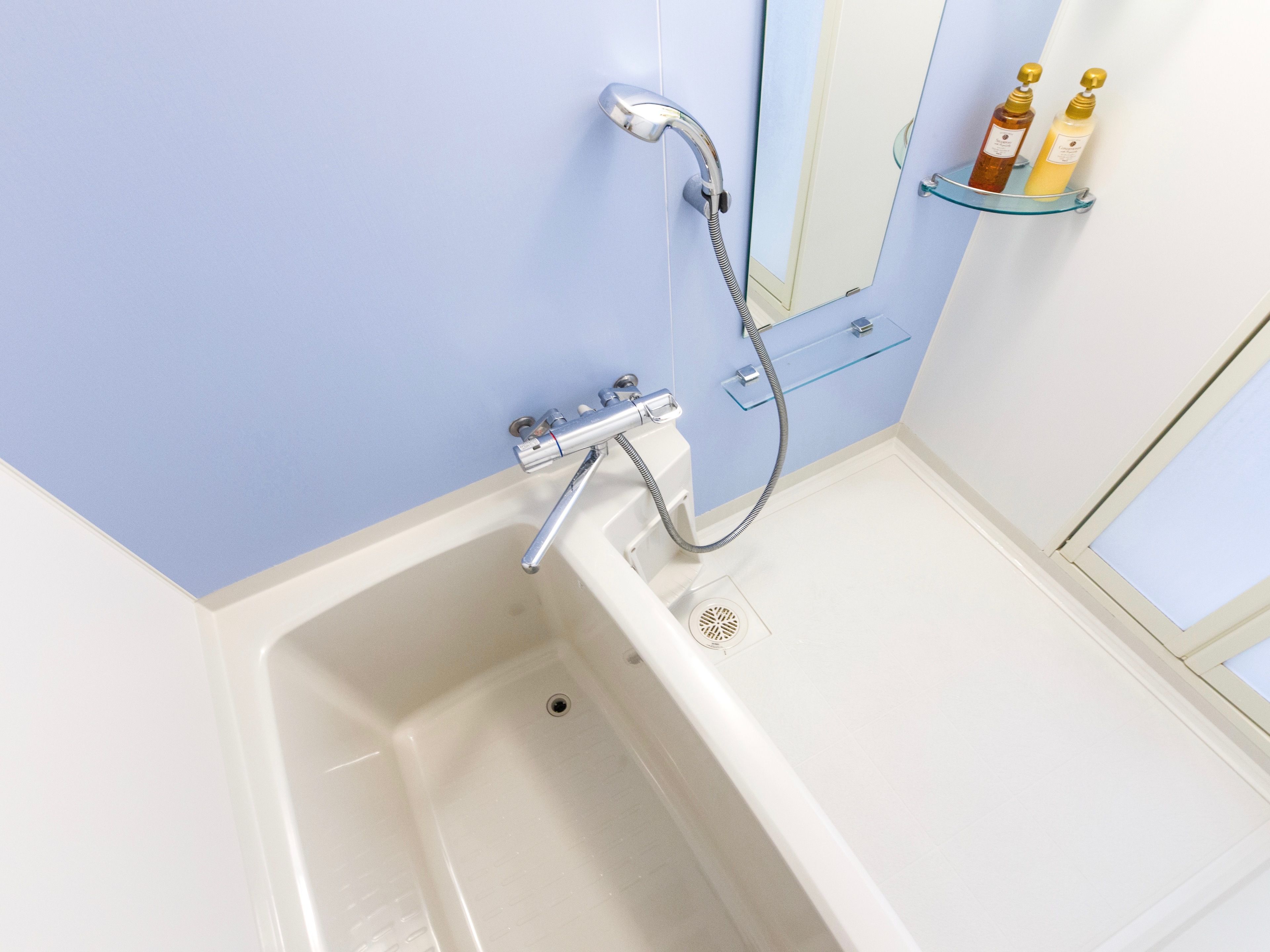 standard double room | bathroom | separate bathtub and shower, deep-soaking bathtub, free toiletries