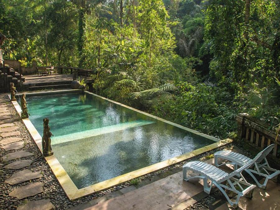 Outdoor pool, pool loungers