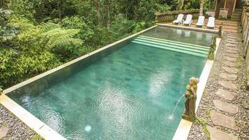 Outdoor pool, sun loungers