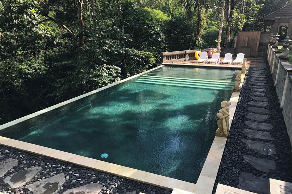 Outdoor pool, pool loungers