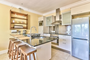 Großer Kühlschrank, Mikrowelle, Ofen, Herdplatte
