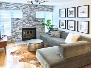 智能電視、壁爐、書籍