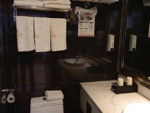 Een douche, een regendouche, gratis toiletartikelen, een haardroger