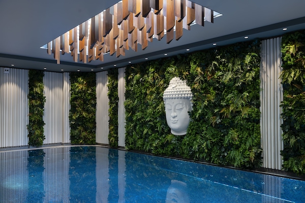 Indoor pool, open 7:00 AM to 8:00 PM, sun loungers