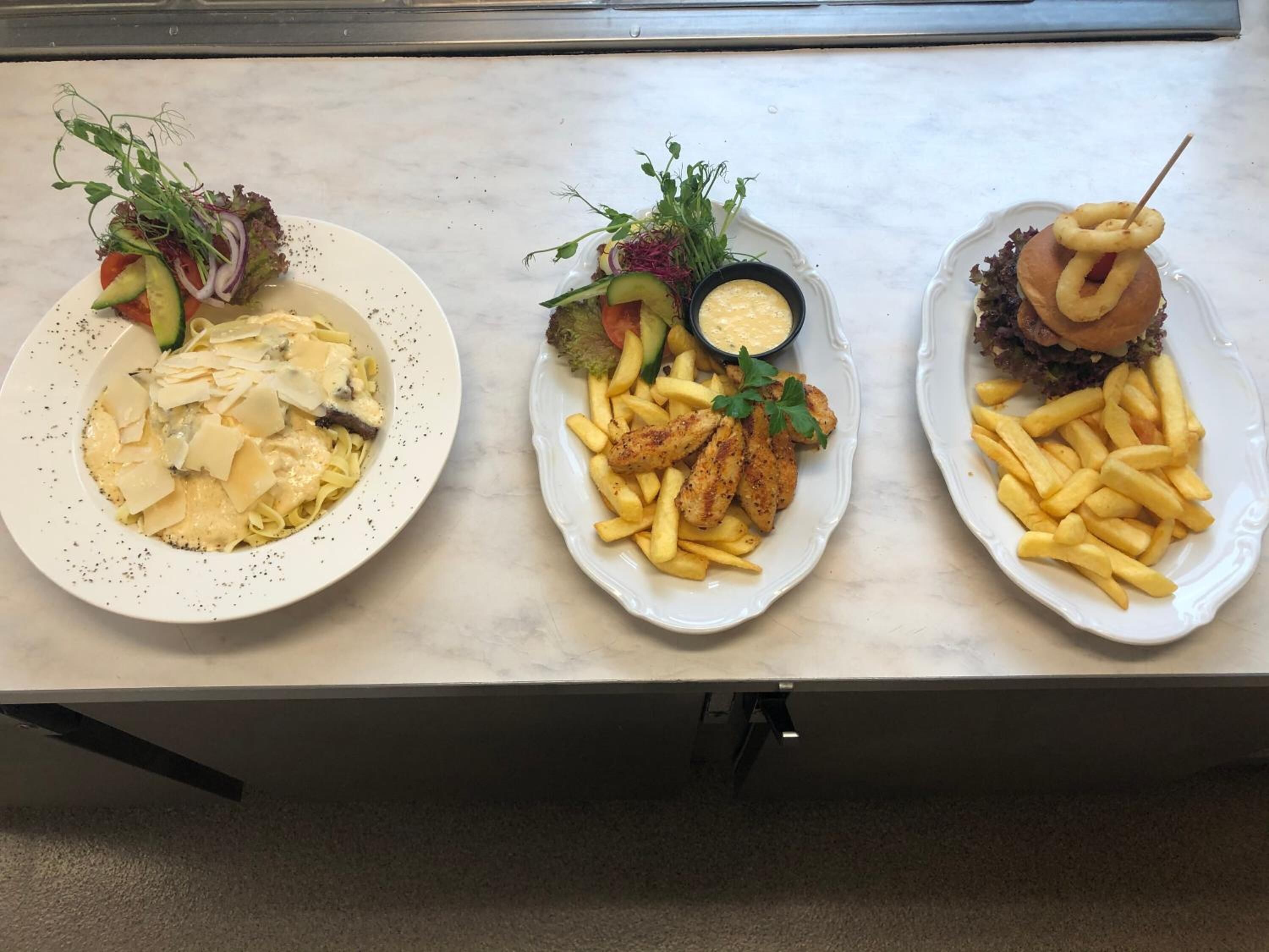 lunch and dinner served, local and international cuisine