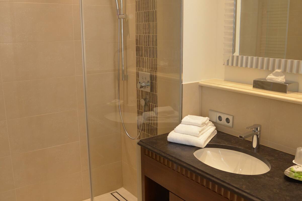 single room | bathroom | shower, free toiletries, hair dryer, towels
