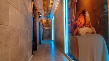 Sauna, hot tub, steam room, hot stone massages, deep-tissue massages