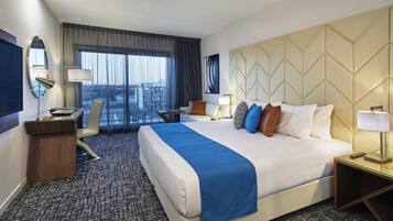 In-room safe, desk, laptop workspace, blackout curtains