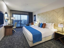 In-room safe, desk, laptop workspace, blackout curtains