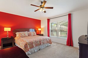 4 bedrooms, desk, iron/ironing board, travel cot