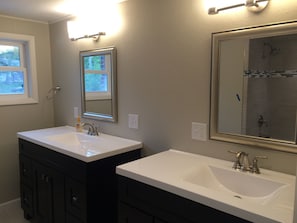 Combined shower/bathtub, towels - Amazing West Lake Okoboji Home! Location, Location, Location!!! (Arnolds Park)