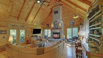 Smart TV, fireplace, DVD player, foosball