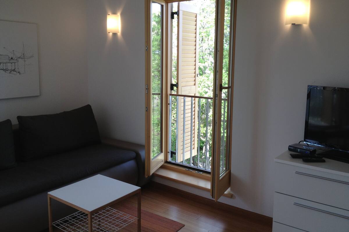 Premier appartement, 1 slaapkamer, tuin | 1 slaapkamer, lakens van Egyptisch katoen, luxe beddengoed
