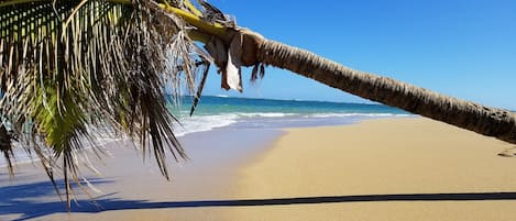 Ligstoelen aan het strand, strandlakens