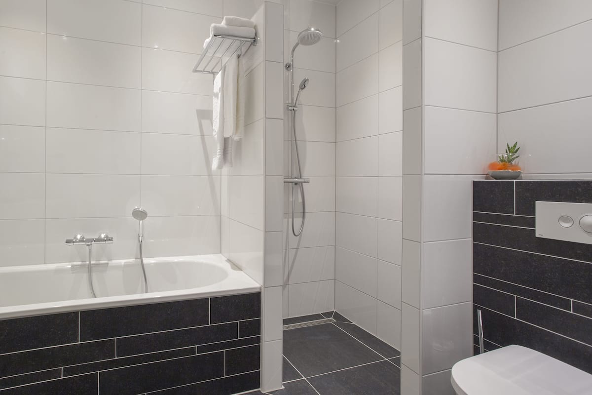 free toiletries, hair dryer, towels