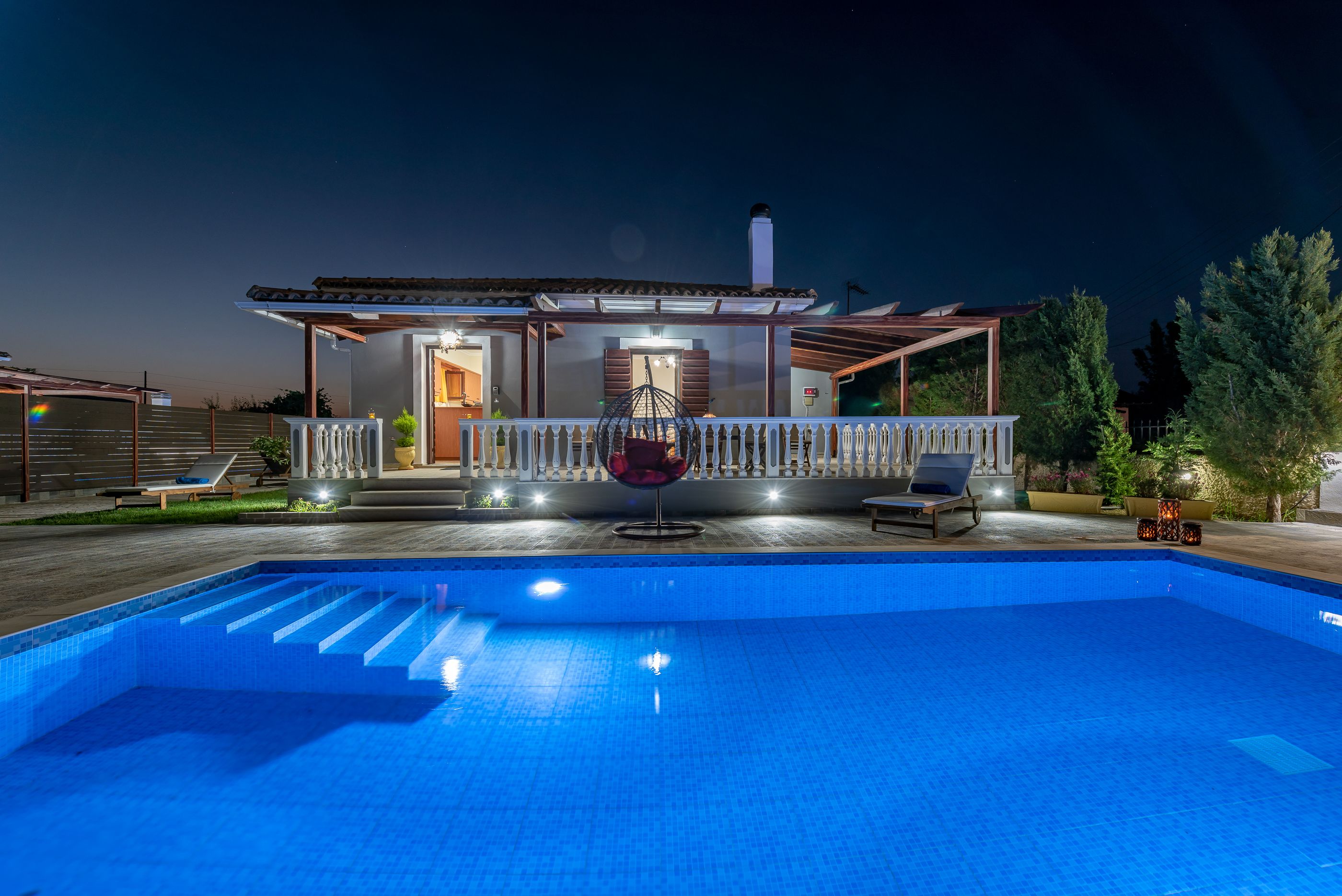 Outdoor pool, pool umbrellas, pool loungers