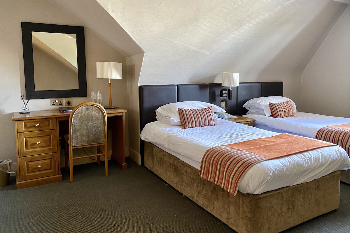 Twin kamer | Een bureau, een strijkplank/strijkijzer, gratis wifi, beddengoed