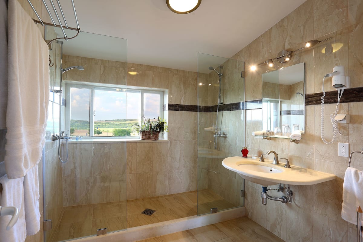 exclusive penthouse, 1 queen bed with sofa bed, river view, corner | bathroom | shower, free toiletries, hair dryer, bathrobes