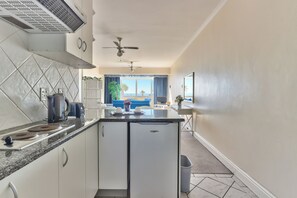 Fridge, microwave, stovetop, electric kettle
