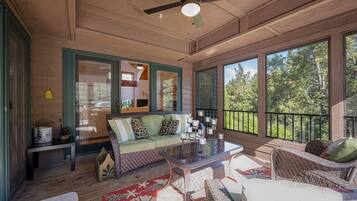 Télévision à écran plat, cheminée, lecteur de DVD