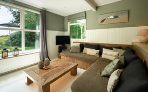 TV, fireplace, stereo - Populierenlaan 21 modern holiday chalet with epic garden (Nieuw-Haamstede)