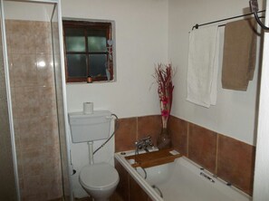 Cottage, 2 kamar tidur | Kamar mandi | Kombinasi shower/bathtub dan handuk