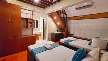 Desk, free WiFi, bed sheets